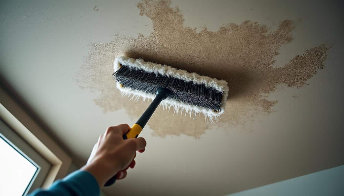 Éliminer les taches de moisissure au plafond avec une brosse