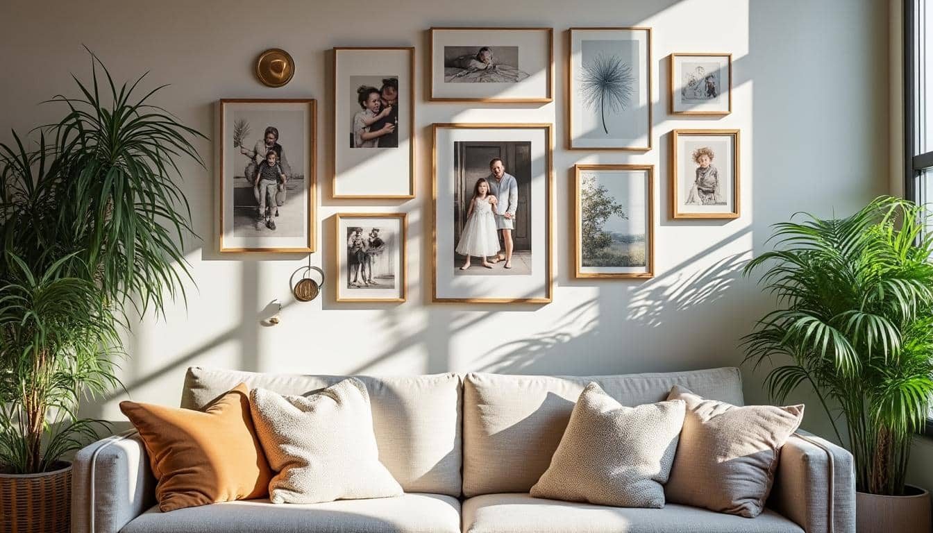 Des idées pour un mur de cadres dans un salon moderne