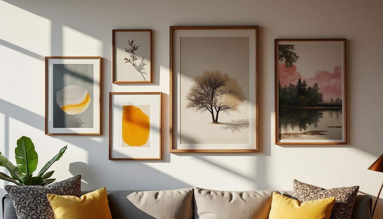 Disposer des cadres sur un mur dans un style art contemporain