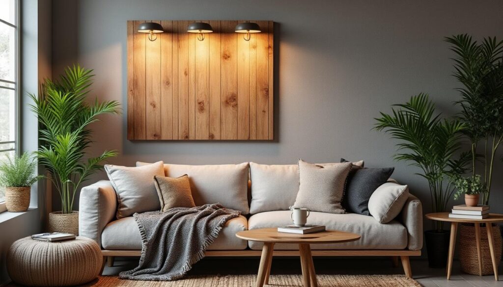 Applique murale en bois pour salon : charme naturel et ambiance cosy